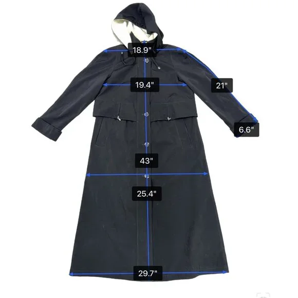 Fleet Street Womens Black Polyester Hooded Trench Coat Button Closure Size 10